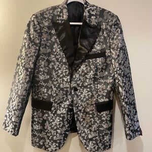 Sexy -Unisex TR Tux/Prom Blazer sz M Silvery /blk/ floral -originally men's